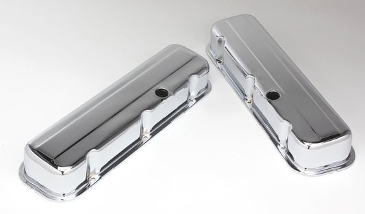 Trans-Dapt Performance Traditional Design Valve Covers; Tall; 1965-2000 Bb Chevy 396-502- Chrome 4965
