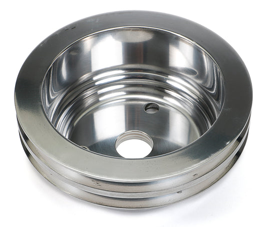 Trans-Dapt Performance Crankshaft Pulley; 2 Groove; 1969-1985 Chevrolet 283-350; Long Water Pump- Polished Aluminum 6057