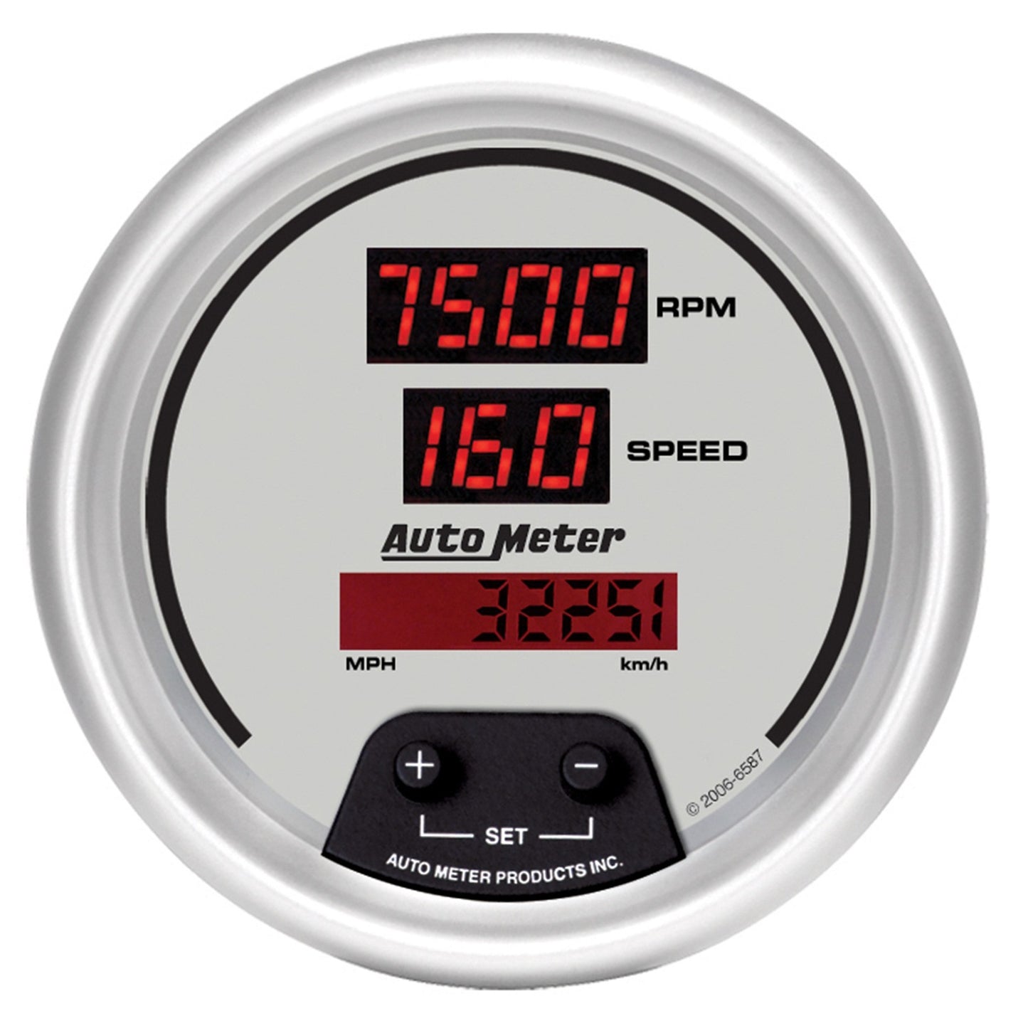 AutoMeter 3-3/8 in. TACHOMETER/SPEEDOMETER COMBO 10K RPM/260 MPH/260 KM/H ULTRA-LITE DIGITAL 6587