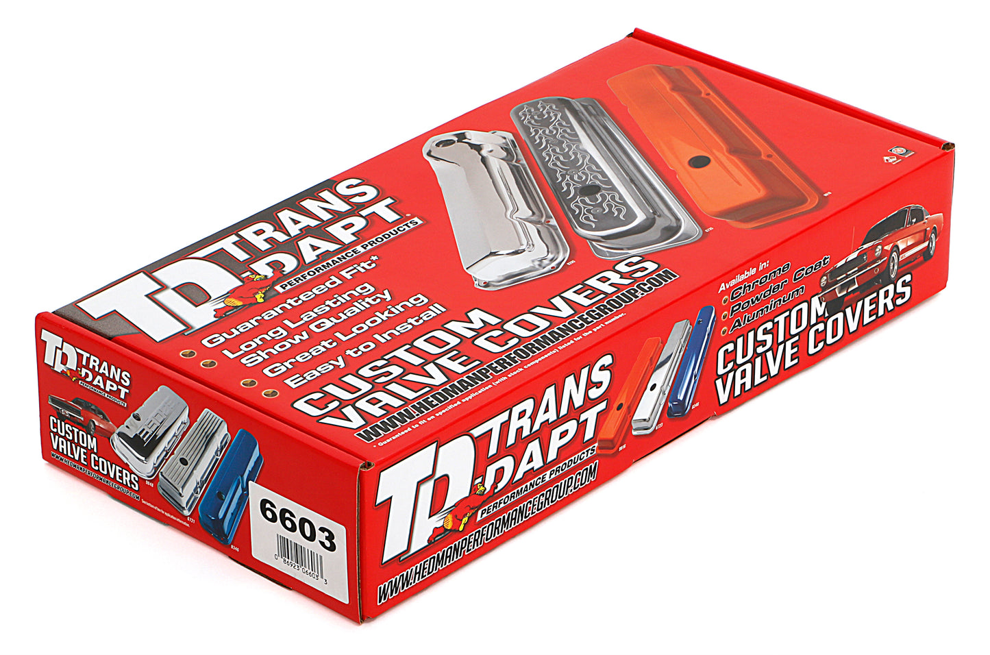 Trans-Dapt Performance Finned Style Retro Valve Covers; Short; 1958-1986 Chevrolet 283-350- Aluminum 6603
