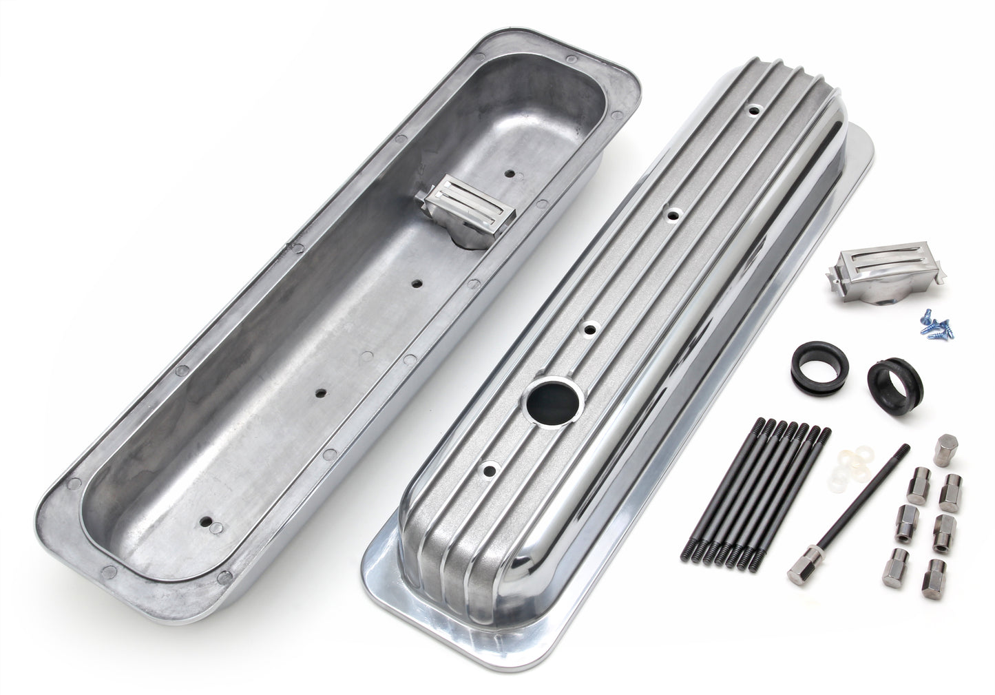 Trans-Dapt Performance Finned Style Retro Valve Covers; Short; 1987-1999 Chevrolet 5.0/5.7L- Aluminum 6607