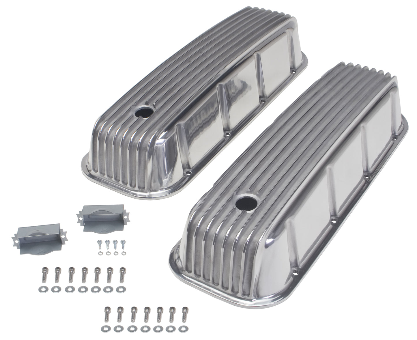 Trans-Dapt Performance Finned Style Retro Valve Covers; Tall; 1965-2000 Chevrolet 396-454- Aluminum 6609