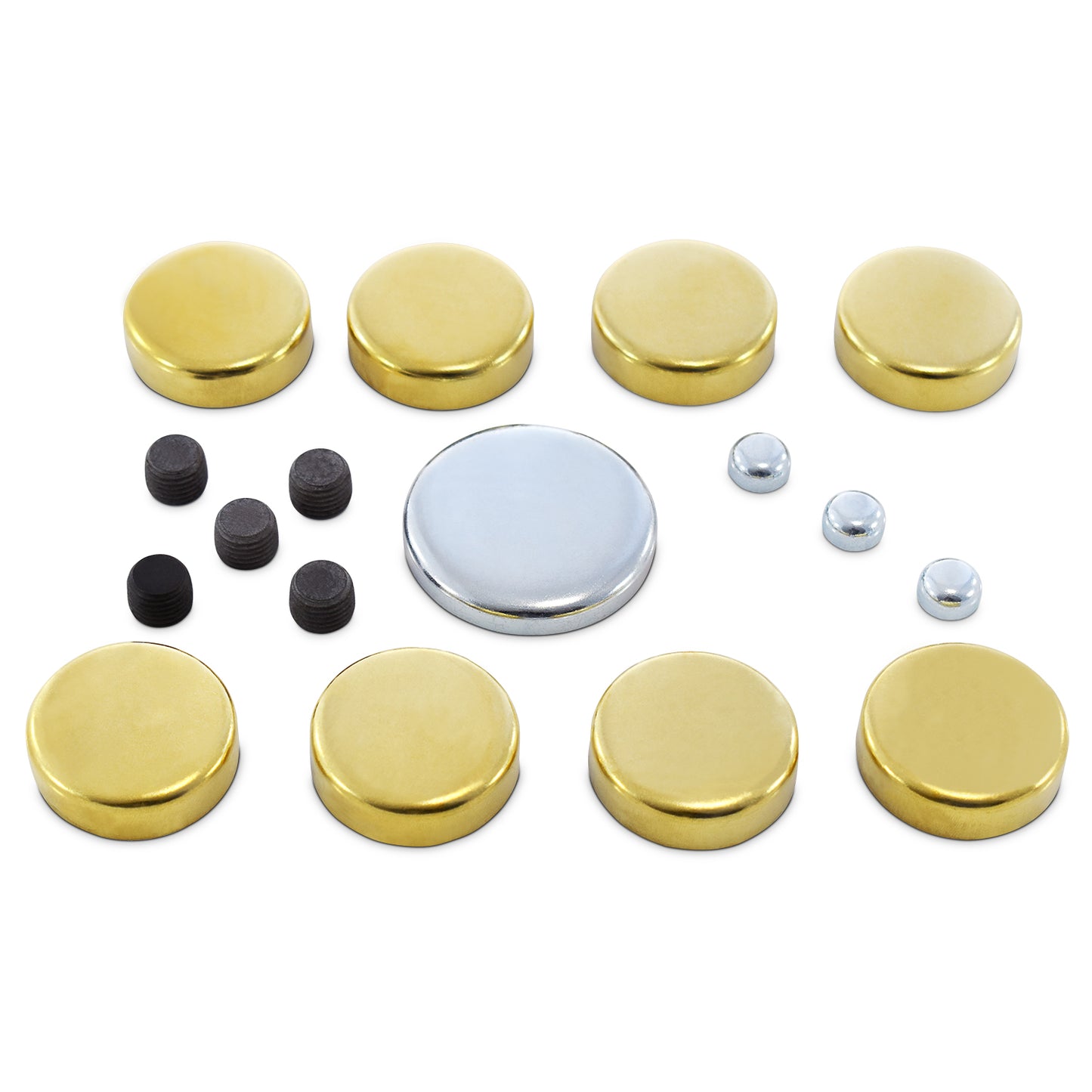 Proform Brass Freeze Plug Kit; For Small Block Chevy 283-350 Engines; All Sizes Included 66550