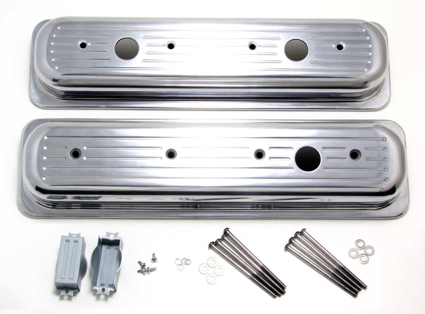 Trans-Dapt Performance Ball-Milled Aluminum Center-Bolt Design Valve Covers; Short; Pinstripes- 1987-1999- Sb Chevrolet 5.0/5.7L 6724
