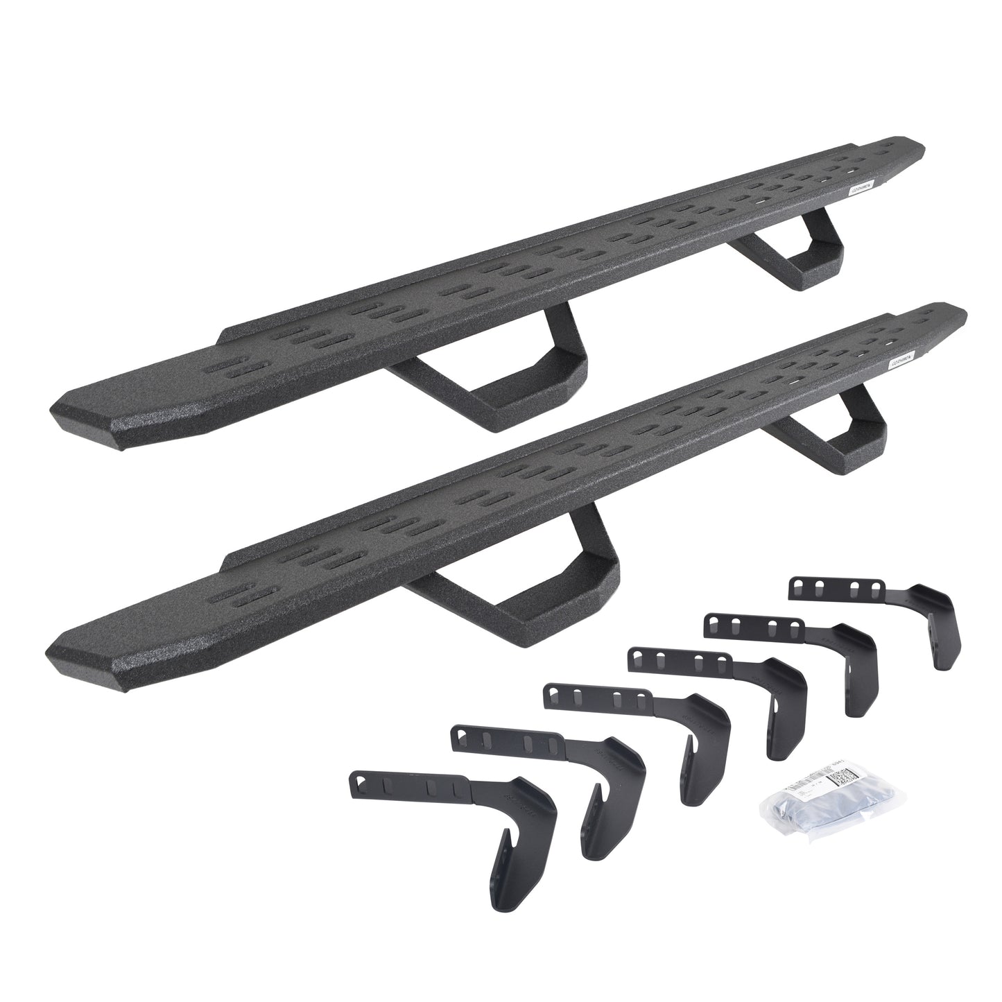 Go Rhino 69617680T RB30 Running Boards With Mounting Brackets & 2 Pairs Of Drop Steps Kit Portective Bedliner Coating