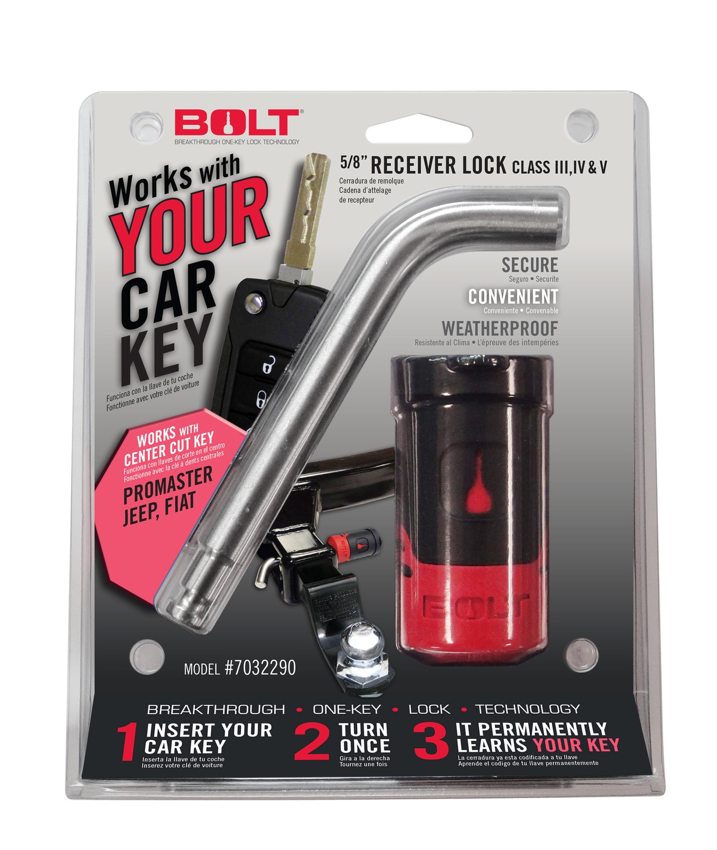 BOLT 5/8 In. Receiver Lock Jeep Center Cut 7032290