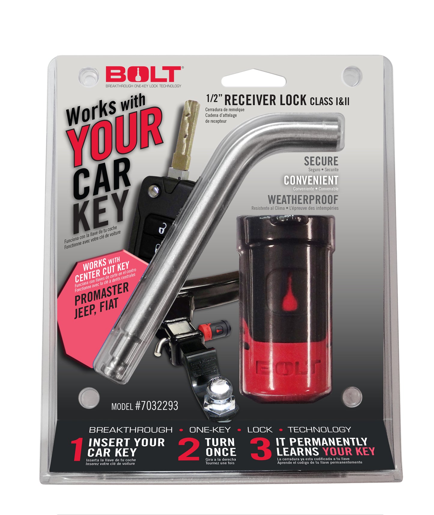 BOLT 1/2 In. Receiver Lock Jeep Center Cut 7032293