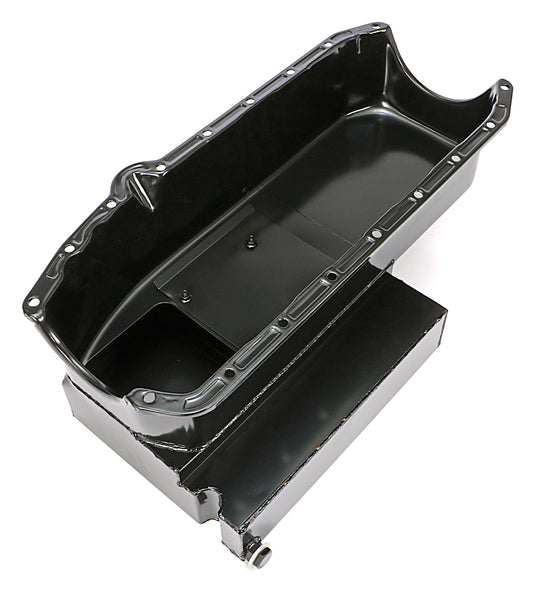 Trans-Dapt Performance Sb Chevy ('55-79) Claimer Oil Pan 283-400; 8Qt Drivers Side Dipstick- Black 7113