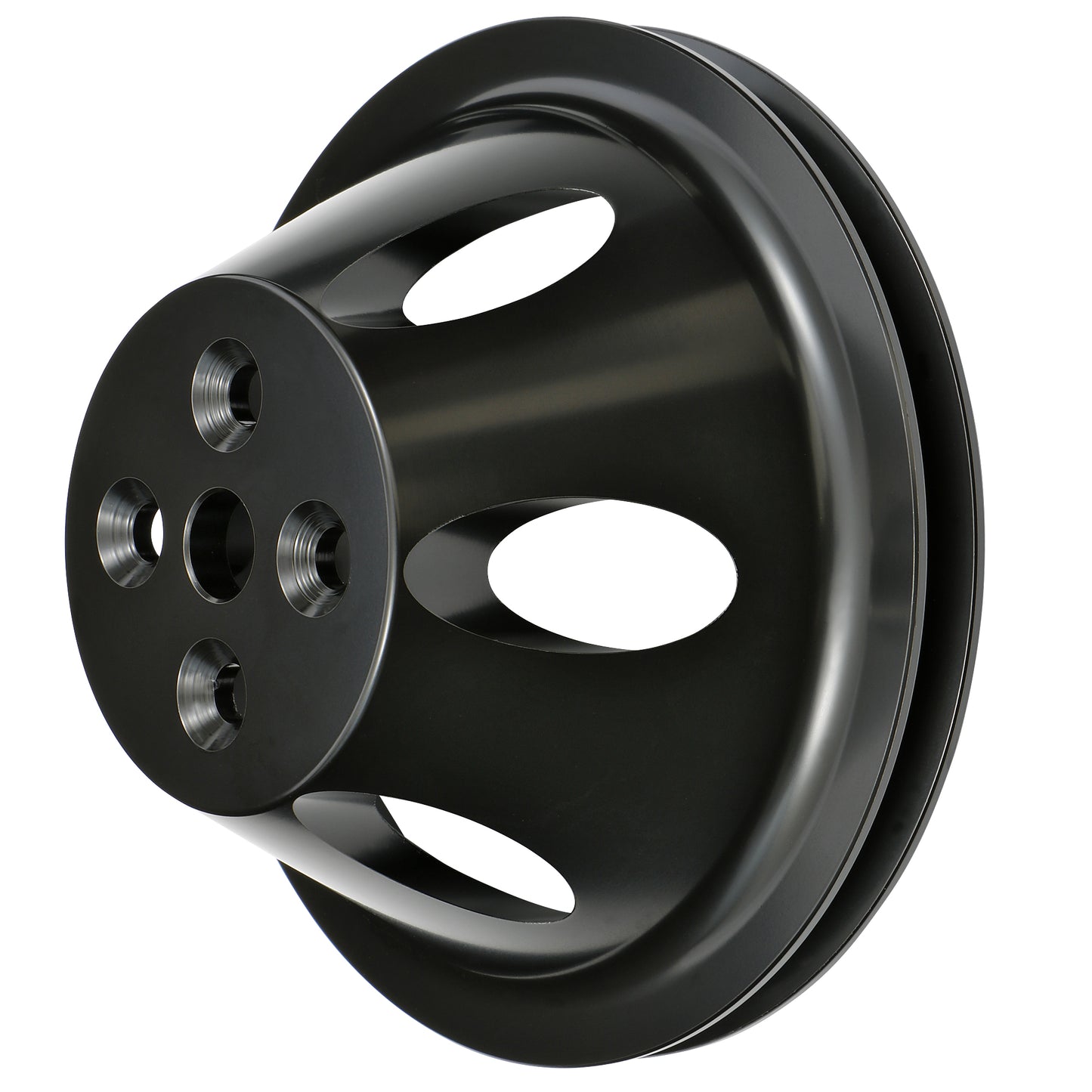 Trans-Dapt Performance Water Pump Pulley; 1 Groove; 1955-1968 Chevrolet 283-350; Short Water Pump- Black Aluminum 7140