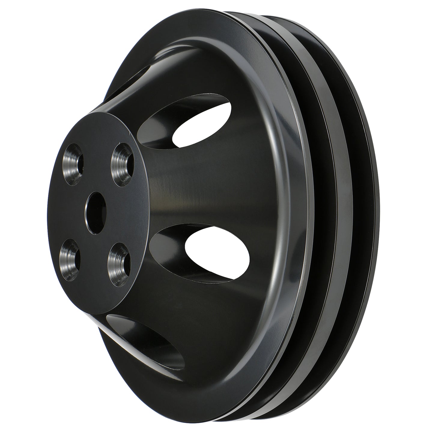 Trans-Dapt Performance Water Pump Pulley; 2 Groove; 1969-1985 Chevrolet 283-350; Long Water Pump- Black Aluminum 7145