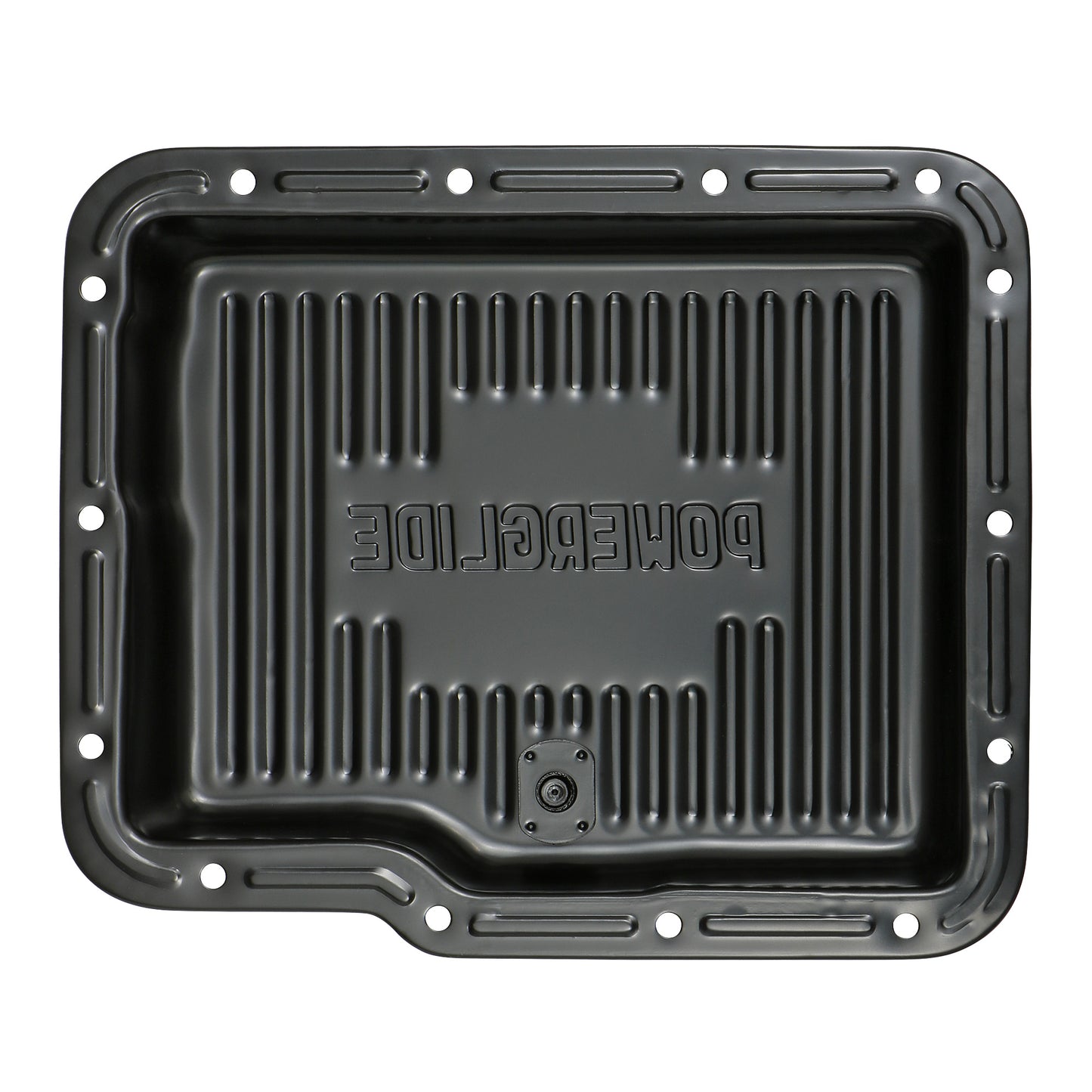 Trans-Dapt Performance Powerglide Black Steel Transmission Pan; Stock Capacity; Stock Depth; Finned Bottom 7172