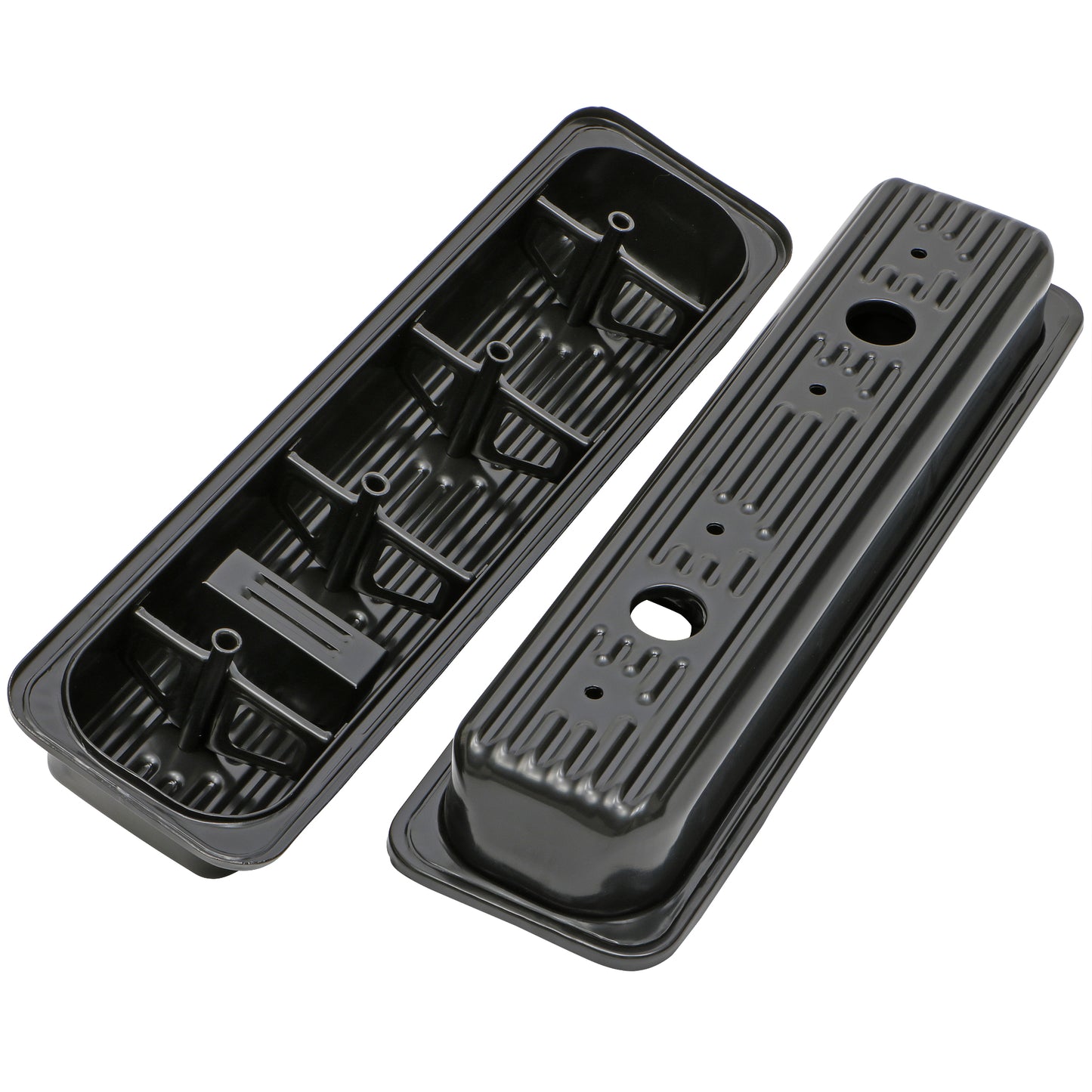 Trans-Dapt Performance Traditional Design Valve Covers; Short; 5.0-5.7L Chevy 1987-99 (Trucks Only)- Black Steel 7443
