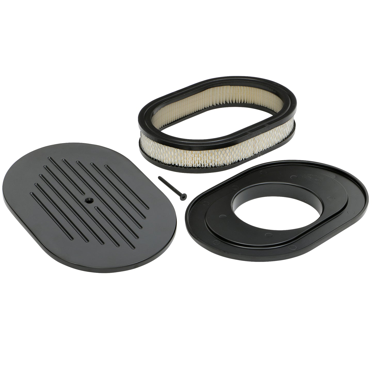 Trans-Dapt Performance Oval Air Cleaner Set Pinstripe (Ball-Milling); 8-3/8 In. Width 12 In. Length; Raised Base- Black Aluminum 7460