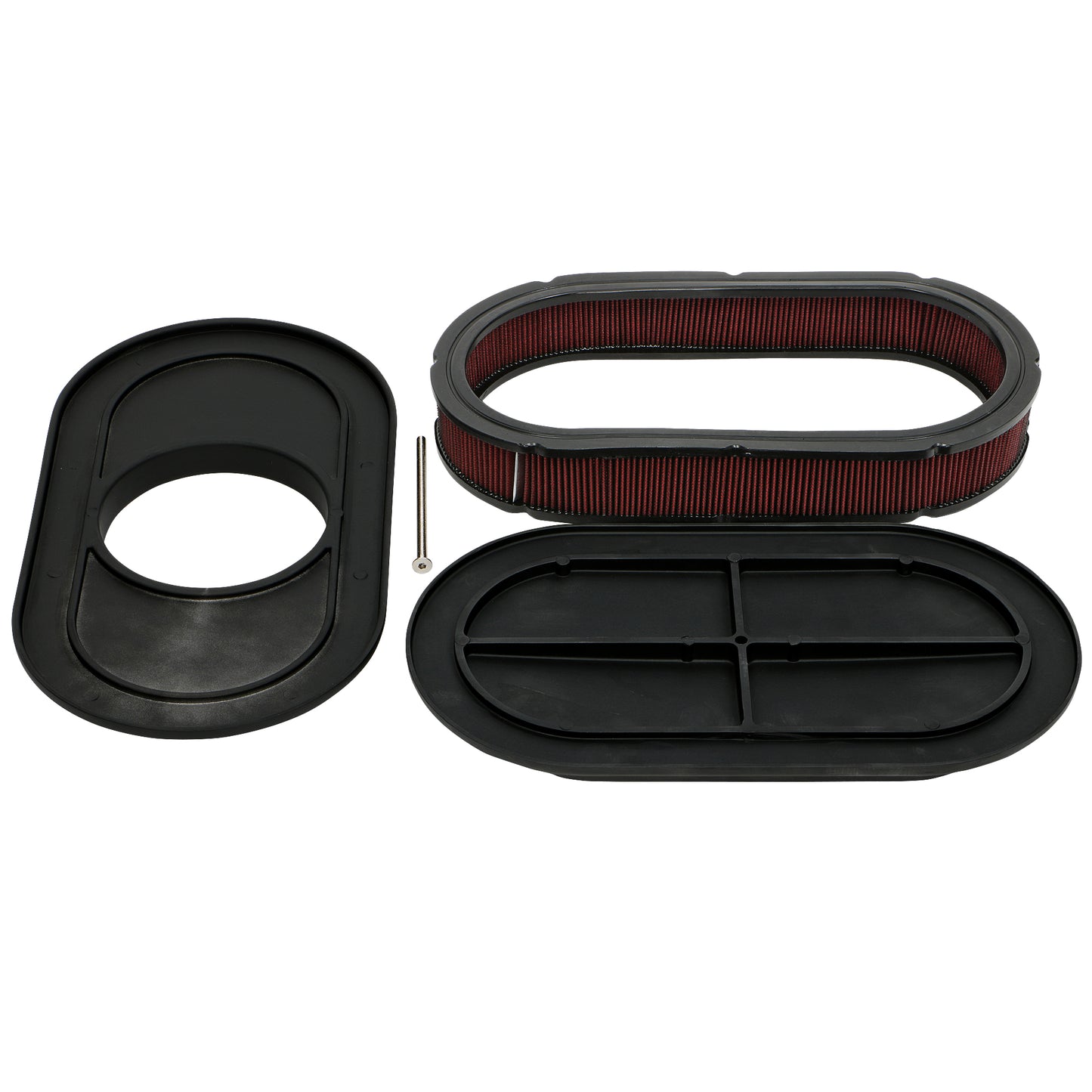 Trans-Dapt Performance Oval Air Cleaner Set; Partially Finned; 8-3/8 In. Width 15 In. Length; Raised Base- Black Aluminum 7468