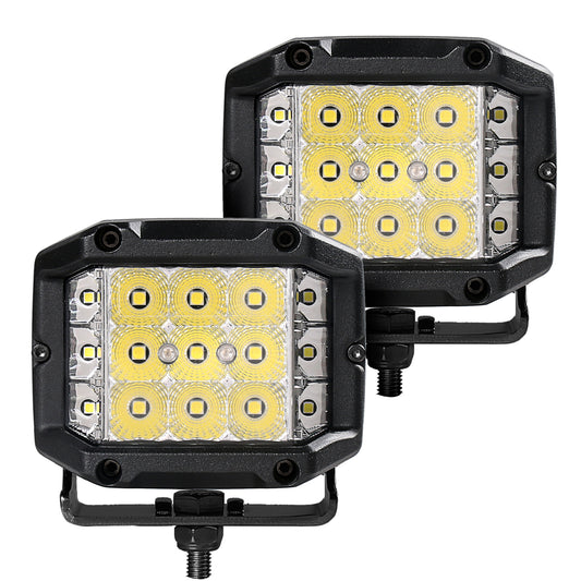 Go Rhino 750300323FCS Bright Series Lights Pair Of 4x3 Sideline Cube LED Flood Light Kit Black