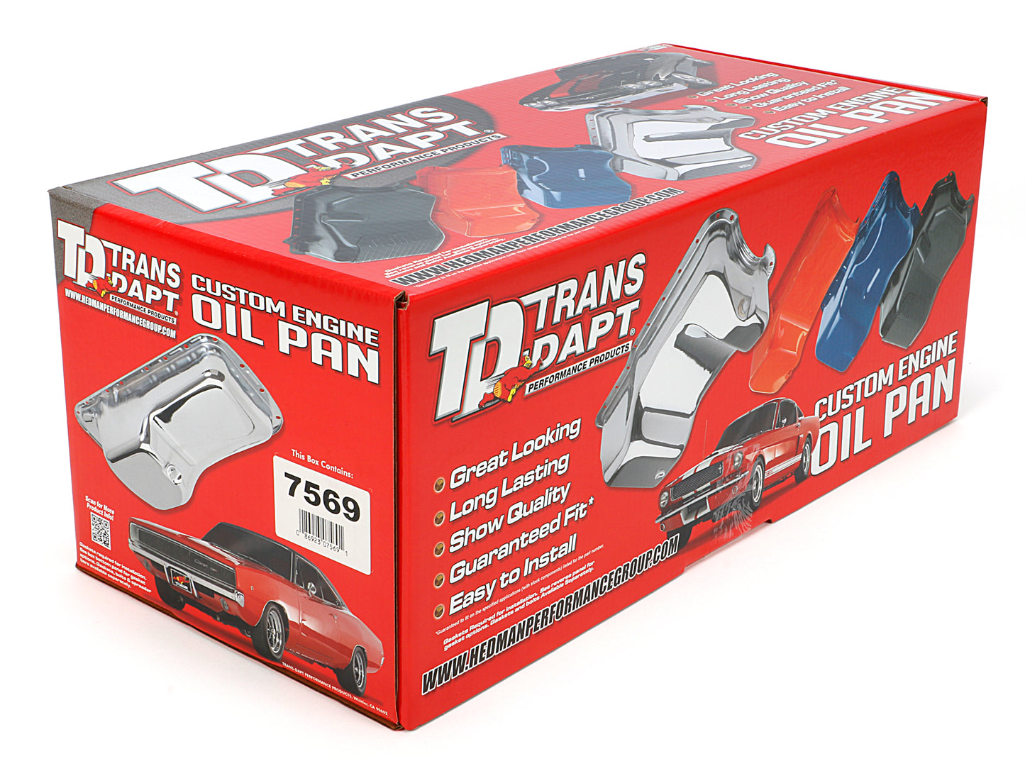 Trans-Dapt Performance Street And Strip Oil Pan; 1955-79 Sb Chevy 283-400 Into 1962-67 Chevy Ii Vega Monza; 6 Qts. Capacity; 8-1/4 In. Deep- Black 7569