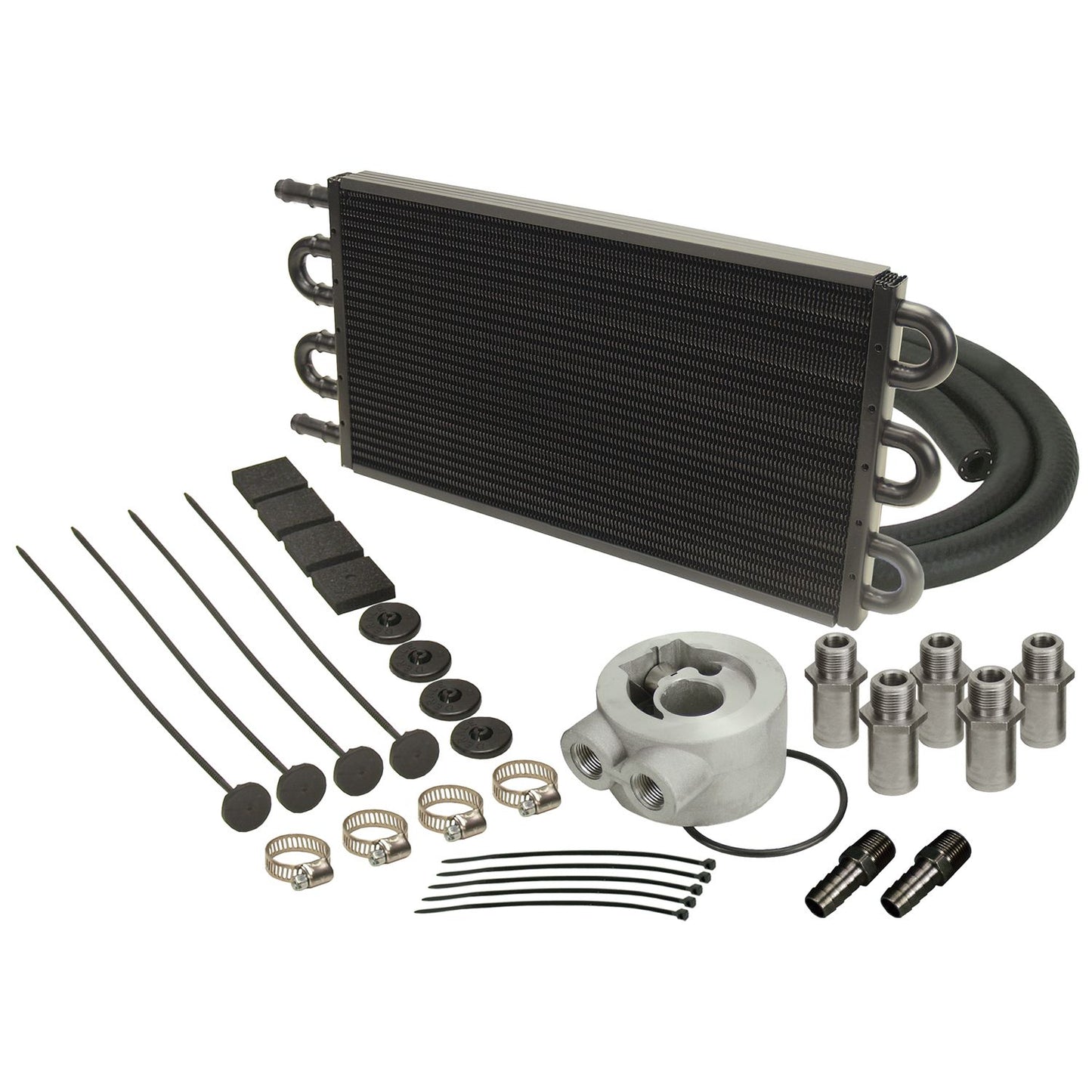 Derale 6 Pass Series 7000 Alum/Copper Universal Engine Oil Cooler Kit Sandwich Adapter 15502