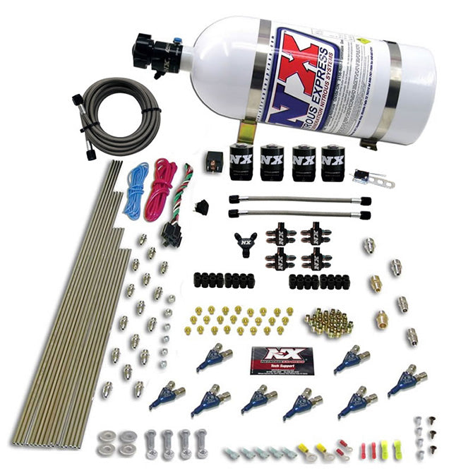 Nitrous Express 8 CYL PIRANHA DIRECT PORT 4 SOLENOIDS WITH 10LB BOTTLE (200-500HP JETTING) NX-80001-10