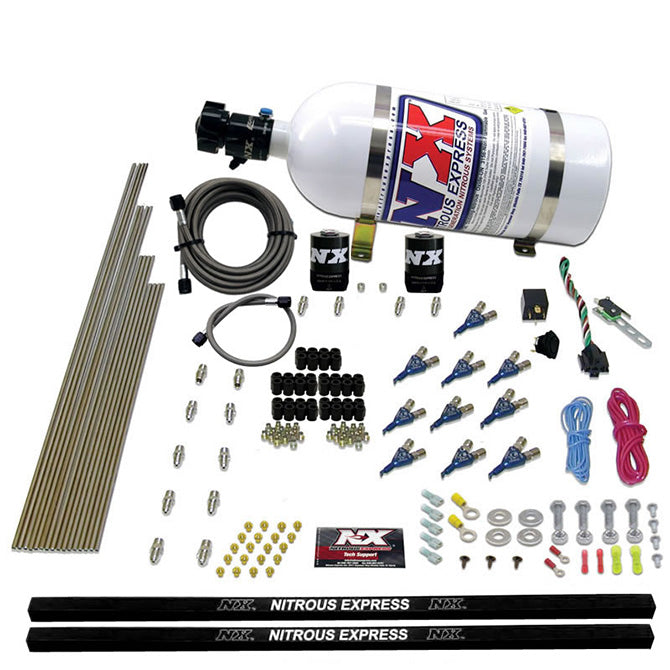 Nitrous Express 10-CYL PIRANHA NOZZLE DIRECT PORT SYSTEM W/ 10LB BOTTLE (250-500HP) NX-81000EFI-10