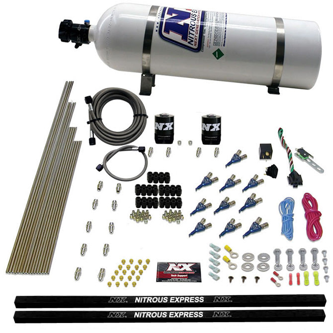 Nitrous Express 10-CYL PIRANHA NOZZLE DIRECT PORT SYSTEM W/ 15LB BOTTLE (250-500HP) NX-81000EFI-15