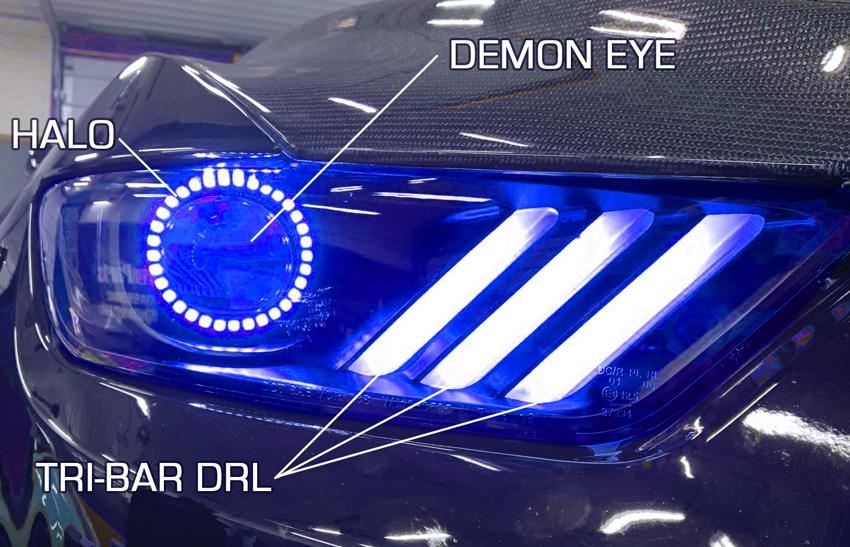 Oracle Lighting 2015-2017 Ford Mustang Pre-Assembled Headlights-Dynamic ColorSHIFT RGB+A-Black Edition