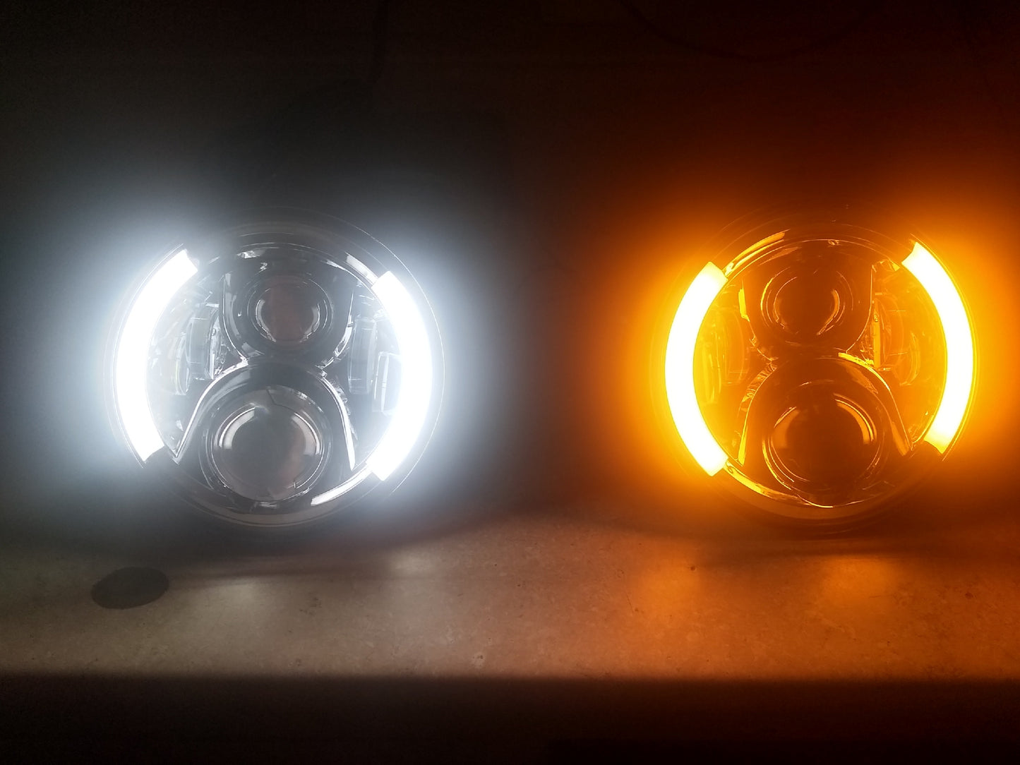 Quake LED - QTE822 - 7 Inch Work Light/Headlight Jeep JK/CJ/TJ 60 Watt High/Low Chrome Reflector Half Halo Tempest Series For 1975-1983 Jeep CJ5