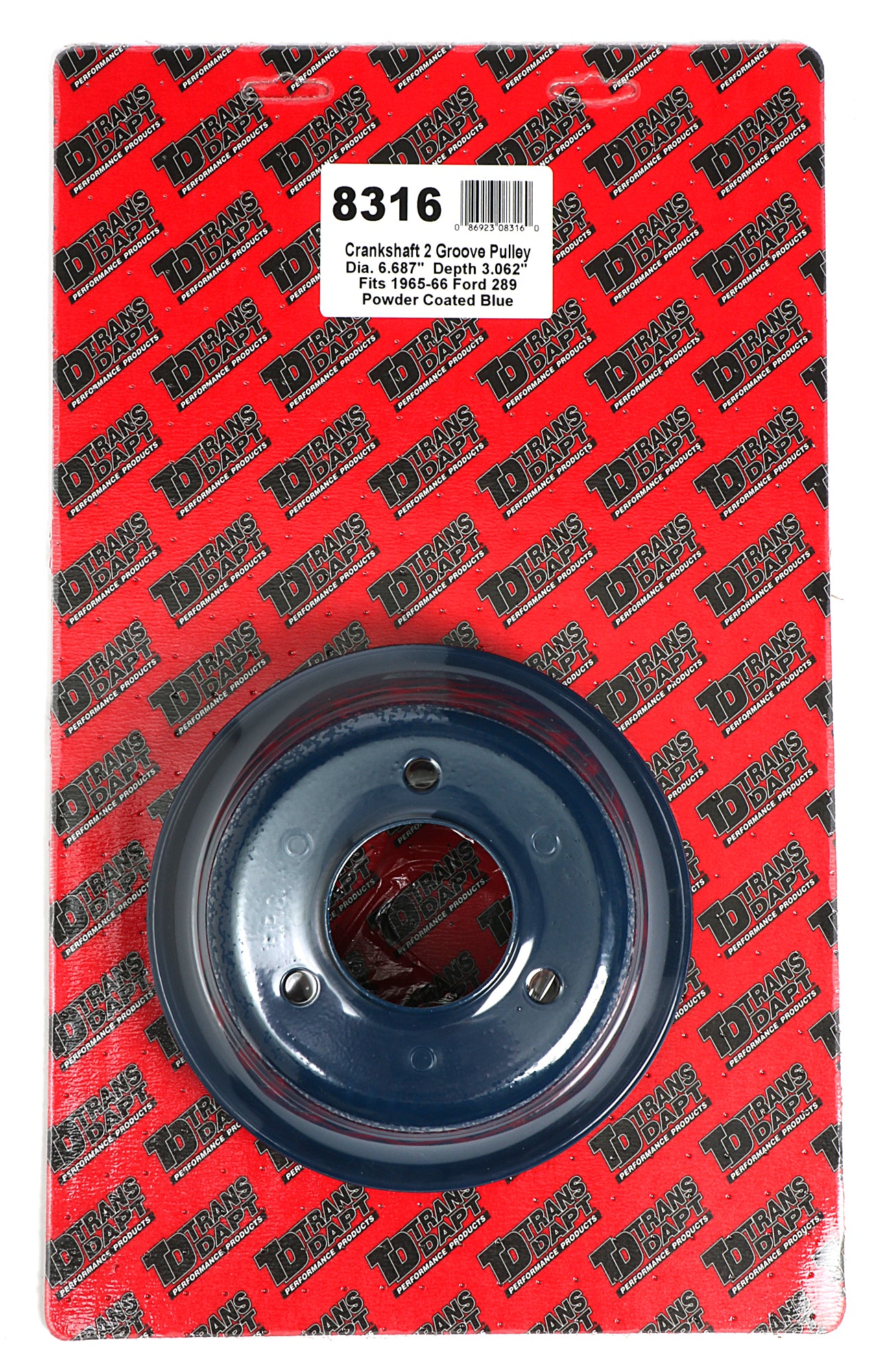 Trans-Dapt Performance Crankshaft Pulley; 2 Groove; 1965-1966 Ford 289; O.E. Water Pump- Ford Blue Powder Coated 8316