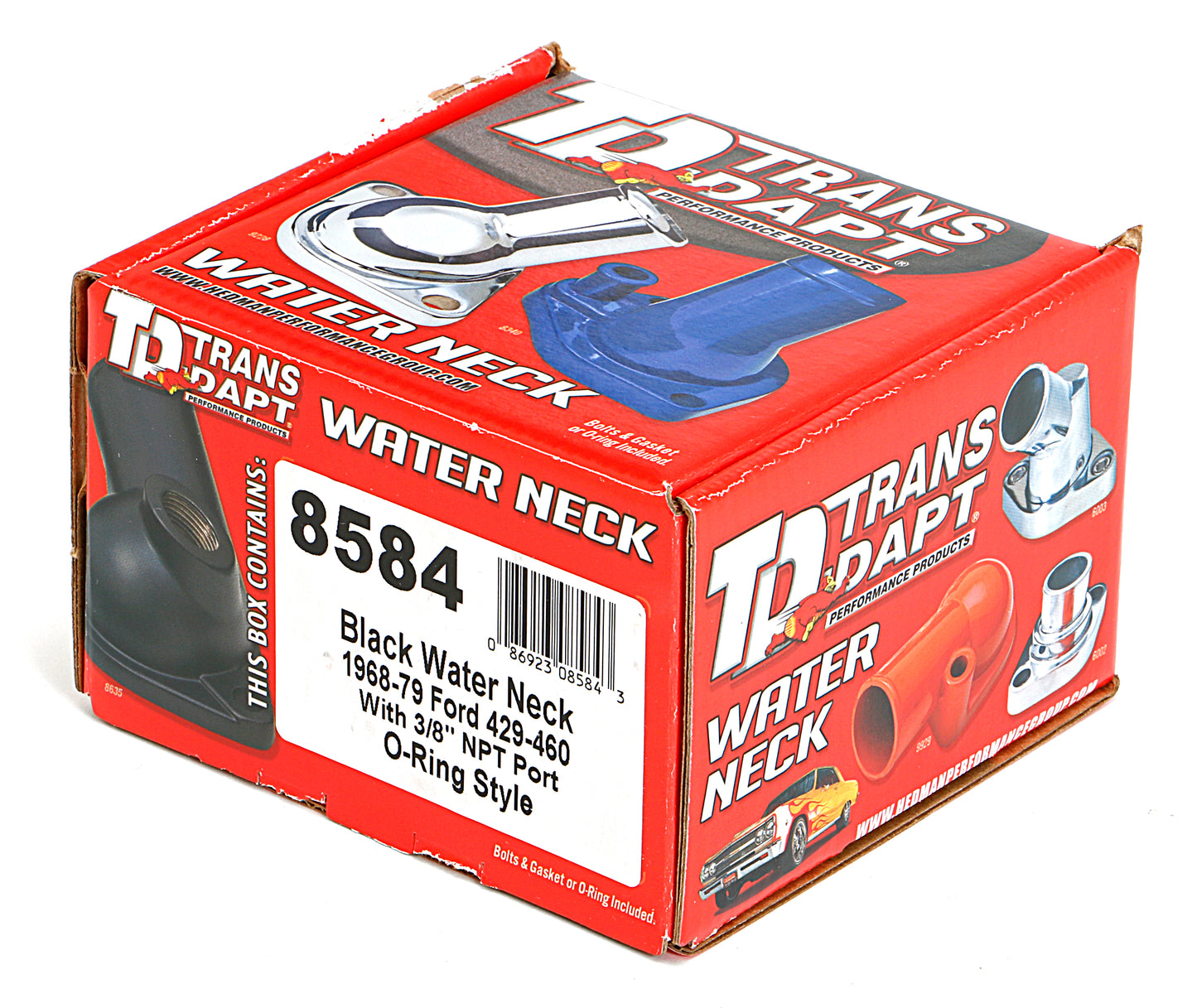 Trans-Dapt Performance Asphalt Black Powder-Coated Water Neck (Thermostat Housing); Ford 429-460 (3/8 In. Npt Port) 8584