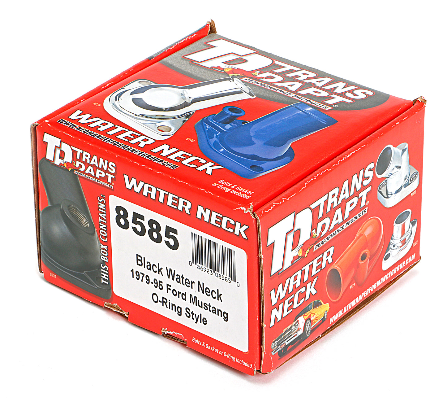 Trans-Dapt Performance Asphalt Black Powder-Coated Water Neck (Thermostat Housing); 79-95 Mustang 8585