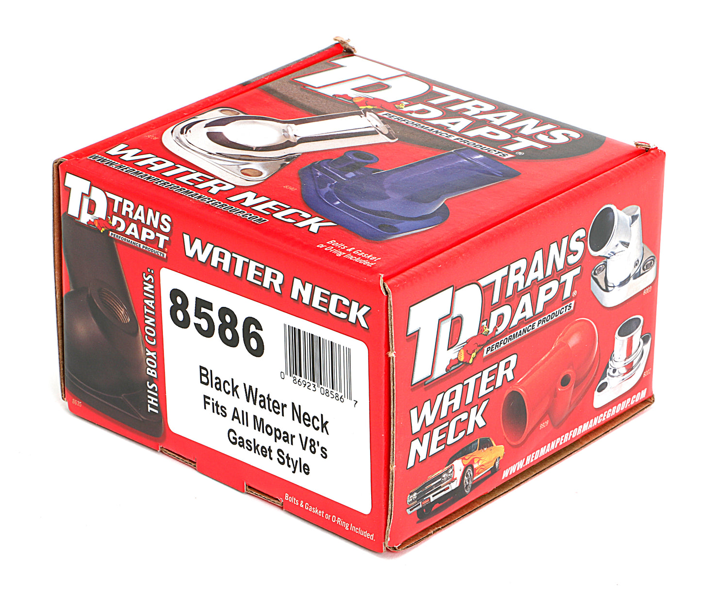 Trans-Dapt Performance Asphalt Black Powder-Coated Water Neck (Thermostat Housing); Mopar V8 8586