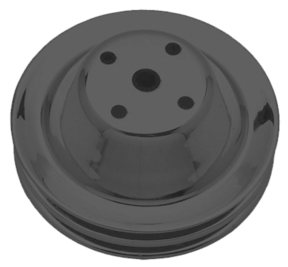 Trans-Dapt Performance Water Pump Pulley; 2 Groove; 1969-1985 Chevrolet 283-350; Long Water Pump- Asphalt Black Powder Coat 8605