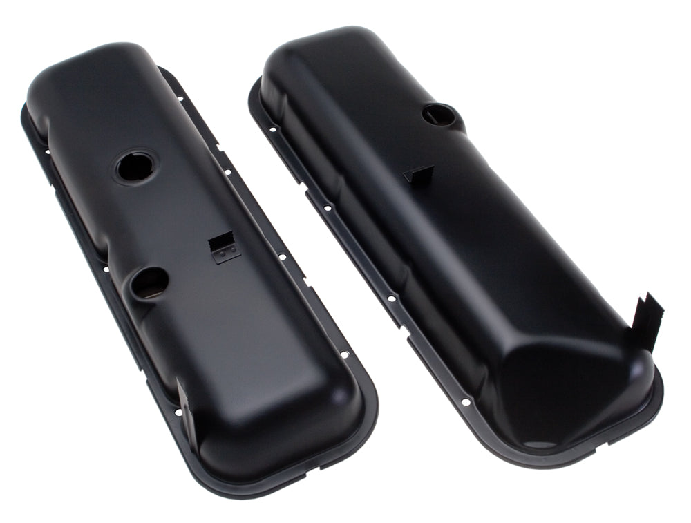 Trans-Dapt Performance O.E.M Reproduction Style Valve Covers; Short; 1965-72 Bb Chevy (Recessed Corner)- Asphalt Black 8627