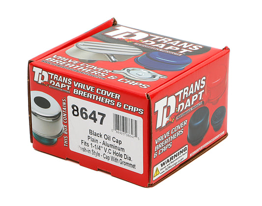 Trans-Dapt Performance Push-In Style Oil Cap; 1-1/4 In. Neck- Asphalt Black Powder Coated (Aluminum) 8647