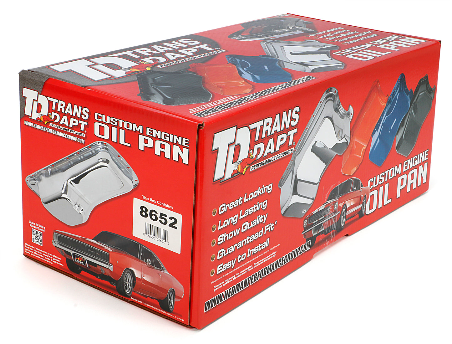 Trans-Dapt Performance 83-93 Ford 5.0L Fox-Body Slam-Guard Oil Pan; Factory Front Sump Cars Only- Asphalt Black Powder Coated 8652