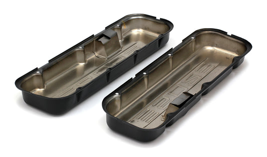 Trans-Dapt Performance Chevy 502 Logo Short Asphalt Black Powder Coated Valve Covers 8683