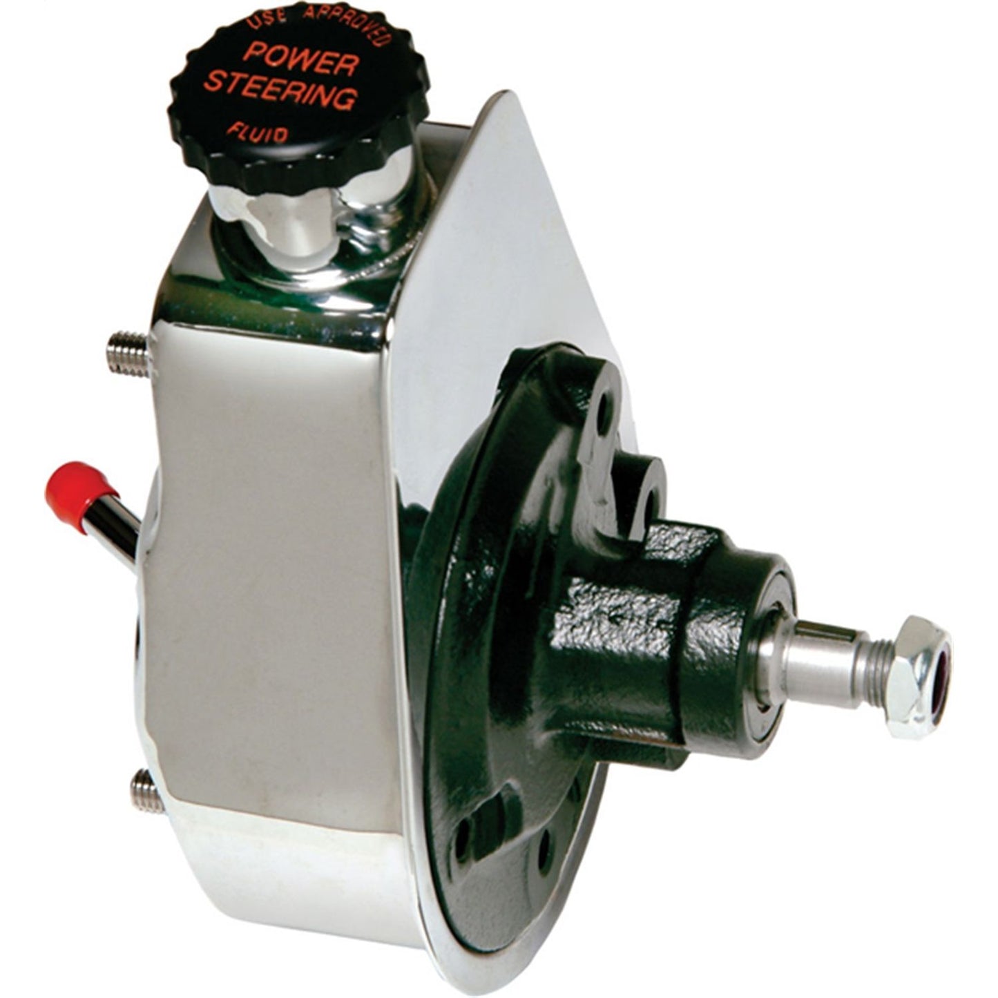 Borgeson - Power Steering Pump - P/N: 800311 - Chrome Saginaw self contained power steering pump with keyway shaft. Preset for standard GM pressure.
