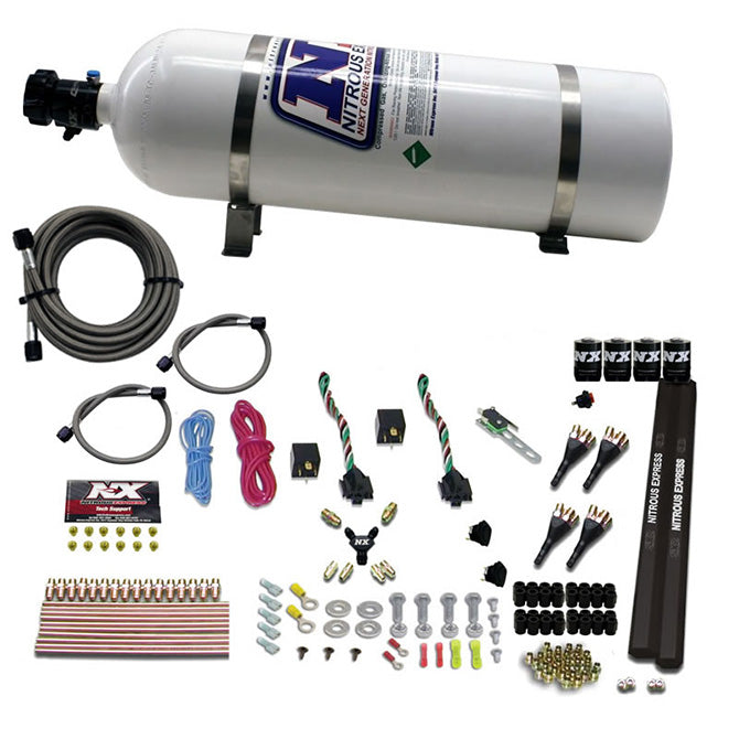 Nitrous Express 4-CYL SX2 NOZZLE SYSTEM W/ 15LB BOTTLE (100-300HP X 2) NX-90094-15