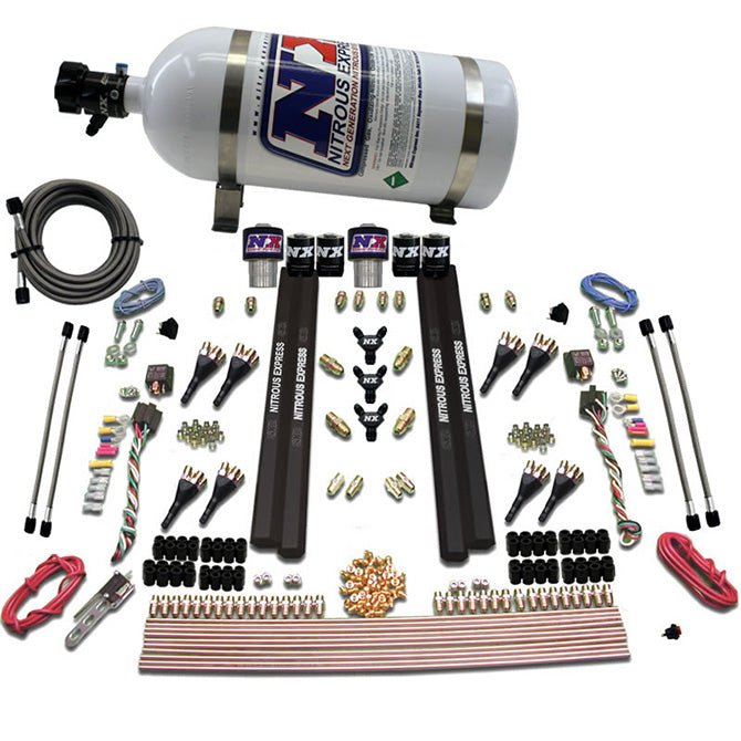 Nitrous Express SX2 DUAL STG/GAS/RAILS 8 NZLS (200-1200HP) W/ 10LB BOTTLE NX-90209-10