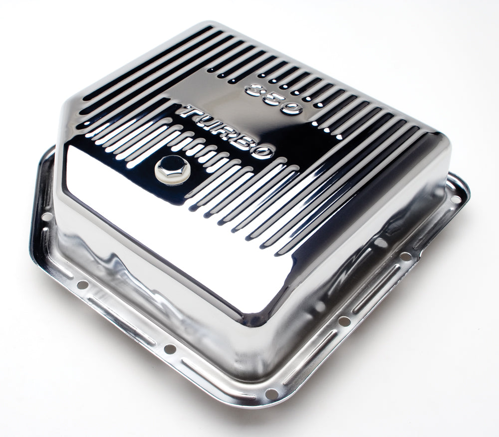 Trans-Dapt Performance Th350- Chrome Transmission Pan; Extra Capacity (2 Qts Over Stock); 3-1/2 In. Depth; Finned Bottom 9198