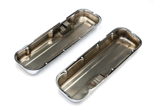 Trans-Dapt Performance Traditional Design Valve Covers; Short; 1965-2000 Bb Chevy 396-502- Chrome 9236