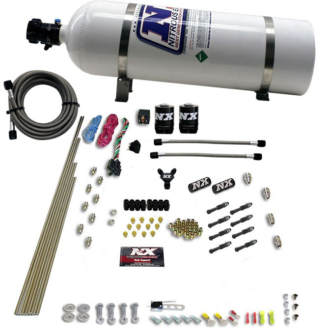 Nitrous Express 8 CYL DRY DIRECT PORT 2 SOLENOIDS WITH 15LB BOTTLE (200-600HP JETTING) NX-93006-15