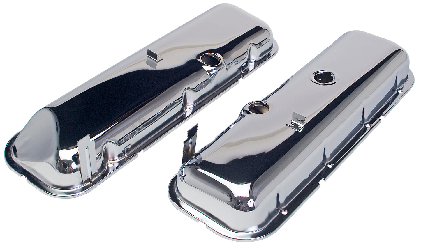 Trans-Dapt Performance O.E.M. Reproduction Valve Covers With Recessed Corner; Short; 1965-1972 Bb Chevy 396-502- Chrome 9504