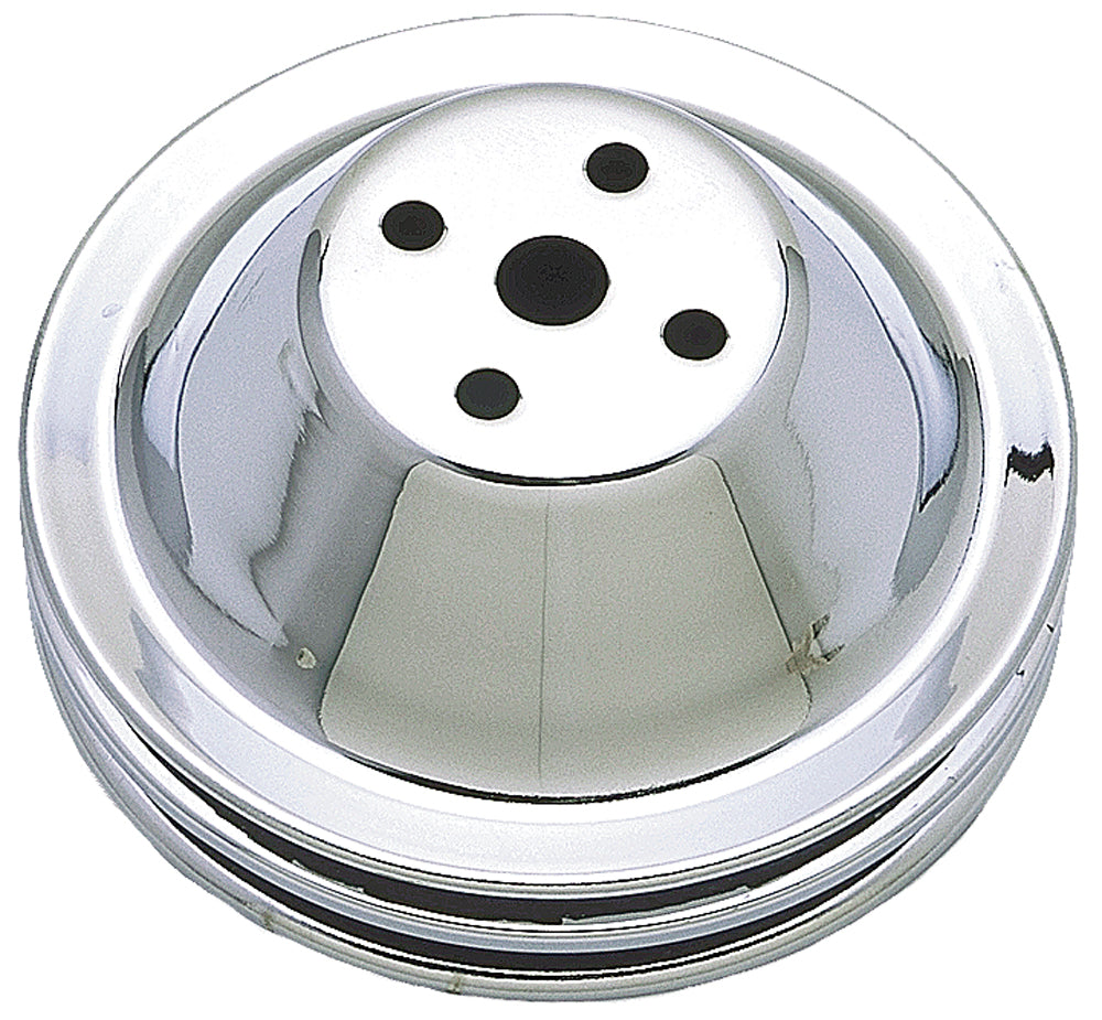 Trans-Dapt Performance Water Pump Pulley; 2 Groove; 1955-1968 Chevrolet 283-350; Short Water Pump- Chrome 9601
