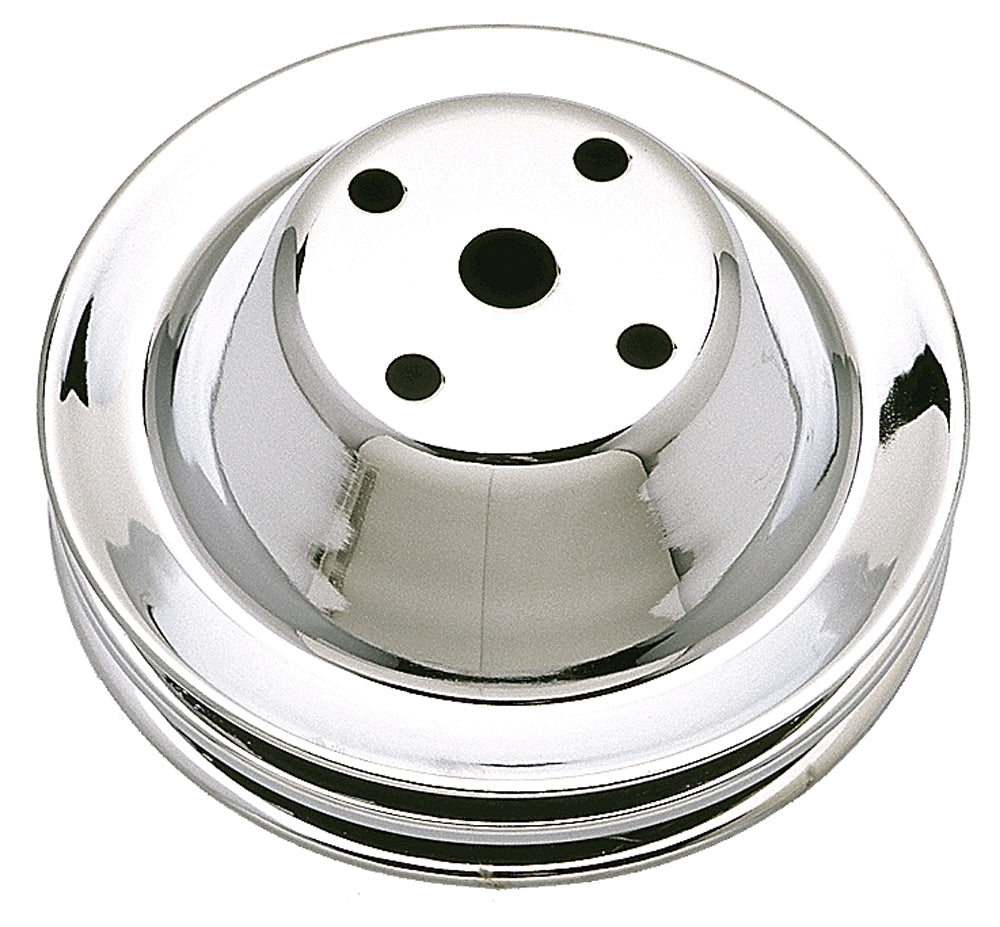 Trans-Dapt Performance Water Pump Pulley; 2 Groove; 1969-1985 Chevrolet 283-350; Long Water Pump- Chrome 9605