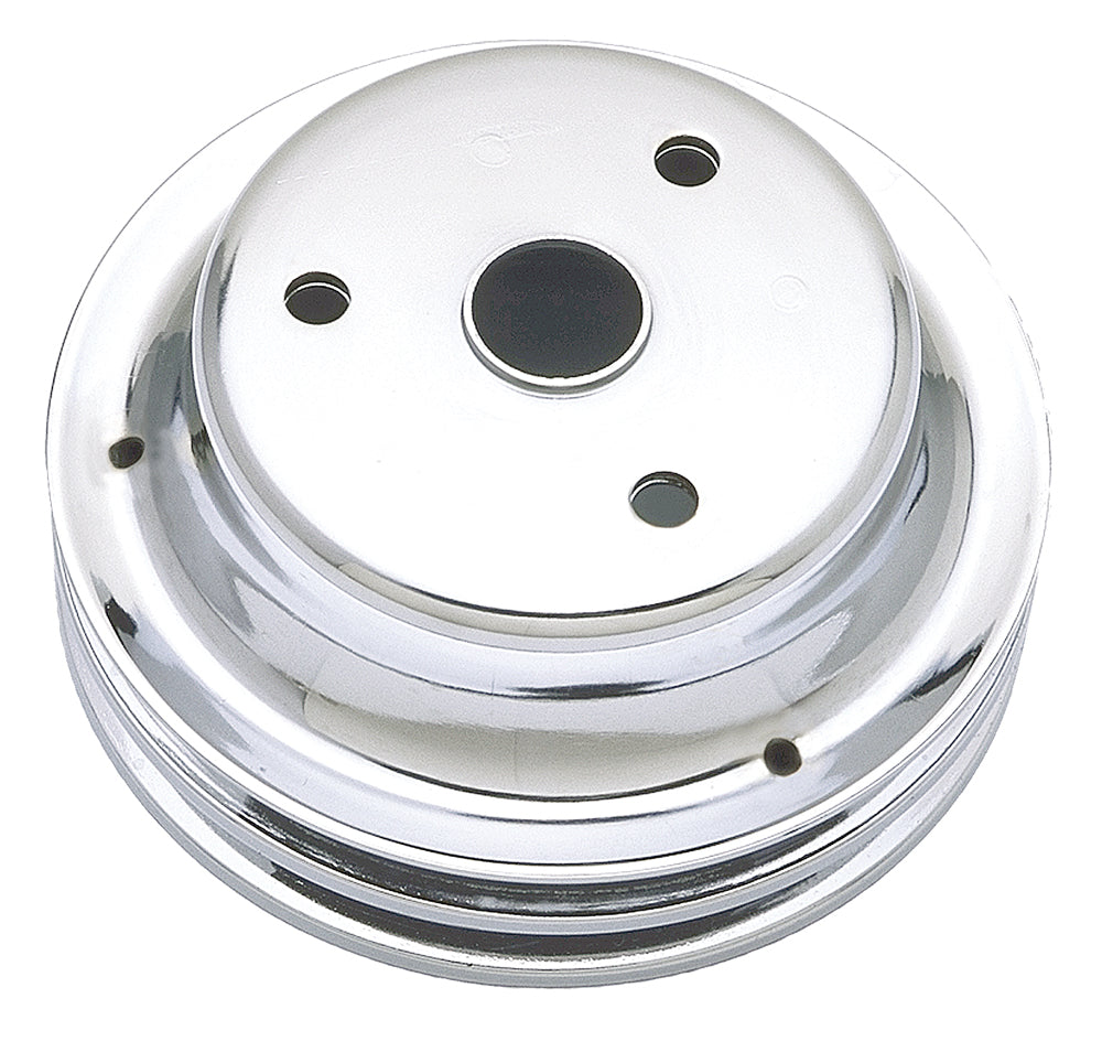 Trans-Dapt Performance Crankshaft Pulley; 2 Groove; Chevrolet 283-350; Long Water Pump- Chrome 9607