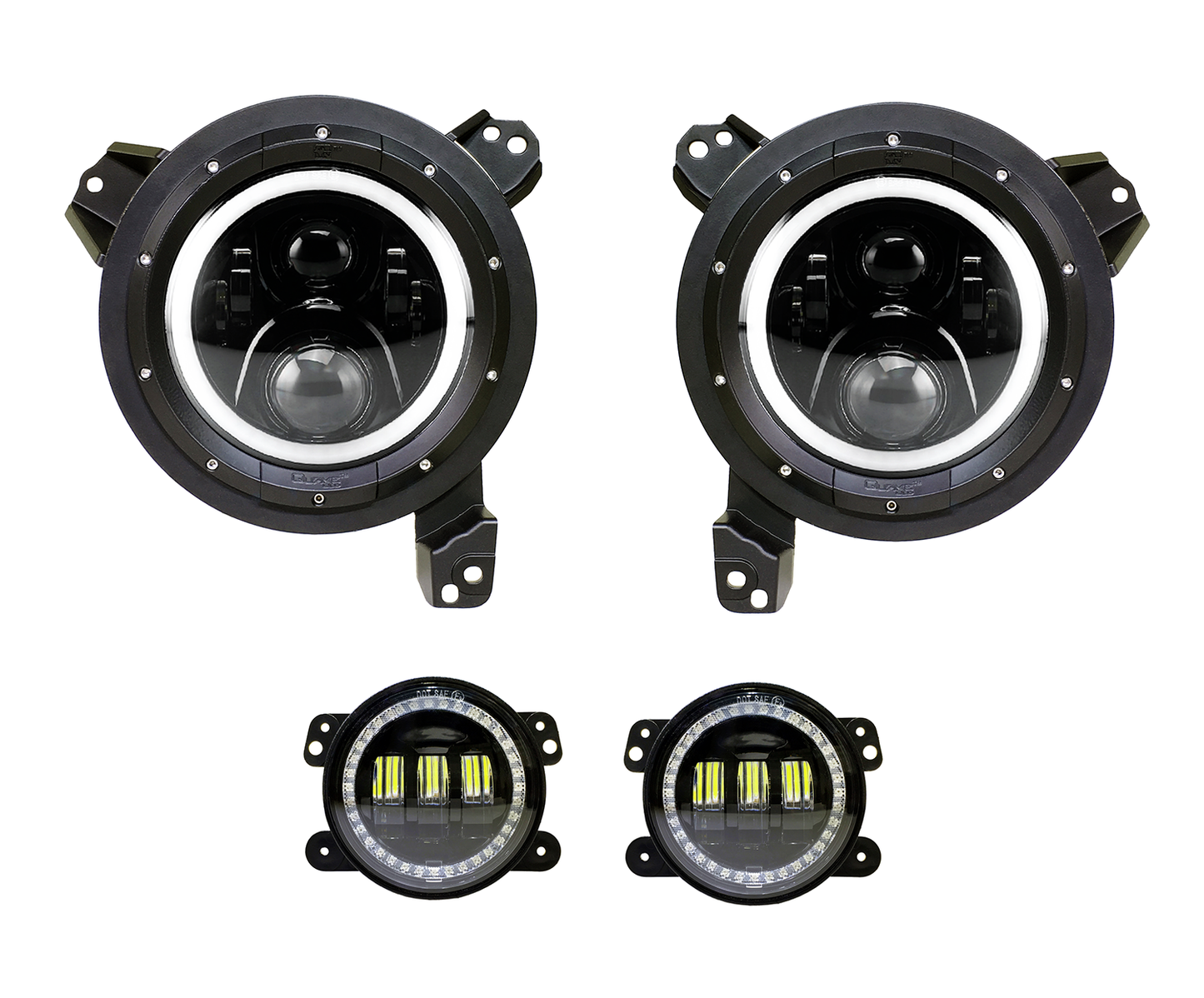 Quake LED - QTE962 - Jeep Wrangler JL/Gladiator White DRL Halo/Amber Turn Signal Headlight/Fog Light Set For 2018-2020 Jeep Wrangler