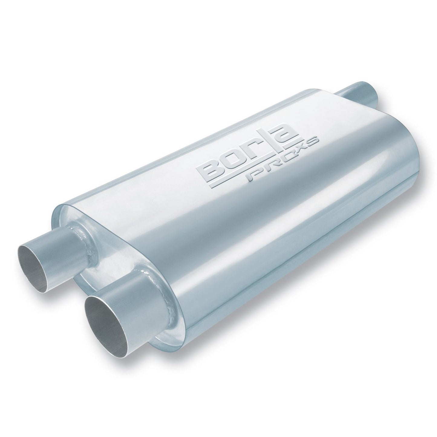 Borla Specialty Muffler Transverse Flow 2.5in Single Inlet/ 2.5in Dual Outlet 5.5in x 10.25in Oval x 19in Long Body 40477