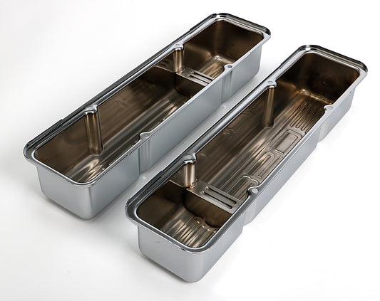 Trans-Dapt Performance 350 In. C.I.D. Logo Design Valve Covers; Tall; 1958-1986 Sb Chevy 350- Chrome 9841