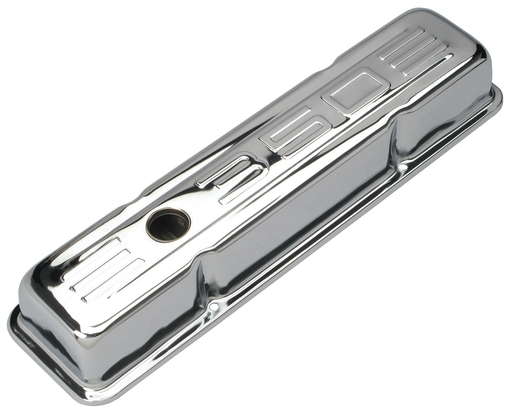 Trans-Dapt Performance 350 In. C.I.D. Logo Design Valve Covers; Short; 1958-1986 Sb Chevy 350- Chrome 9842