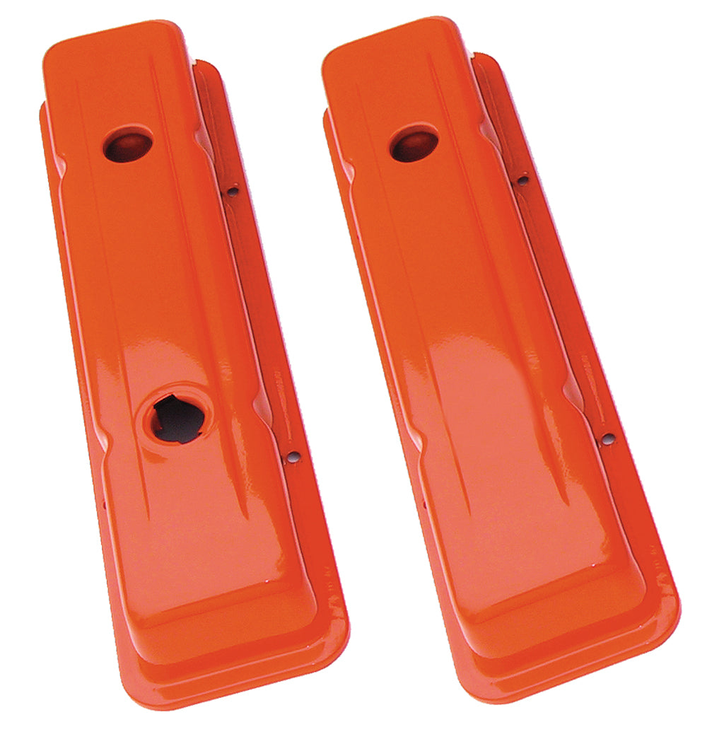 Trans-Dapt Performance O.E.M Reproduction Style Valve Covers; Short; 1958-86 Sb Chevy- Chevy Orange Powder Coated 9916